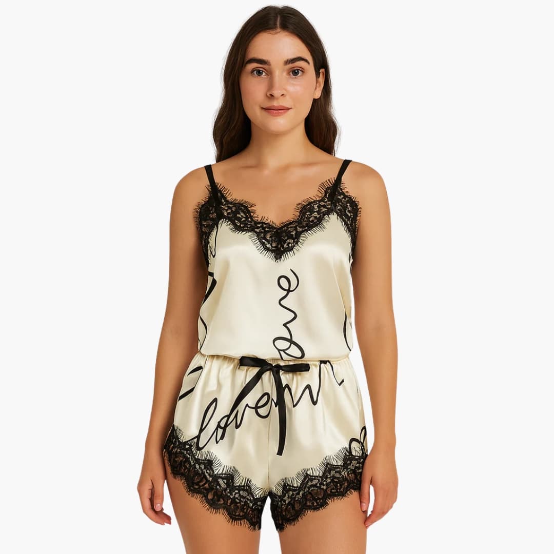 Pajama Set – Spaghetti Strap Top – Printed Shorts