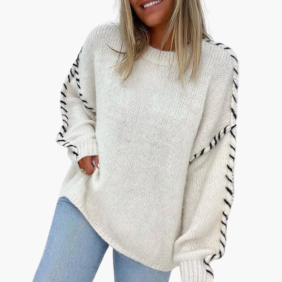 Knit Sweater – Round Neck – Contrast Seams