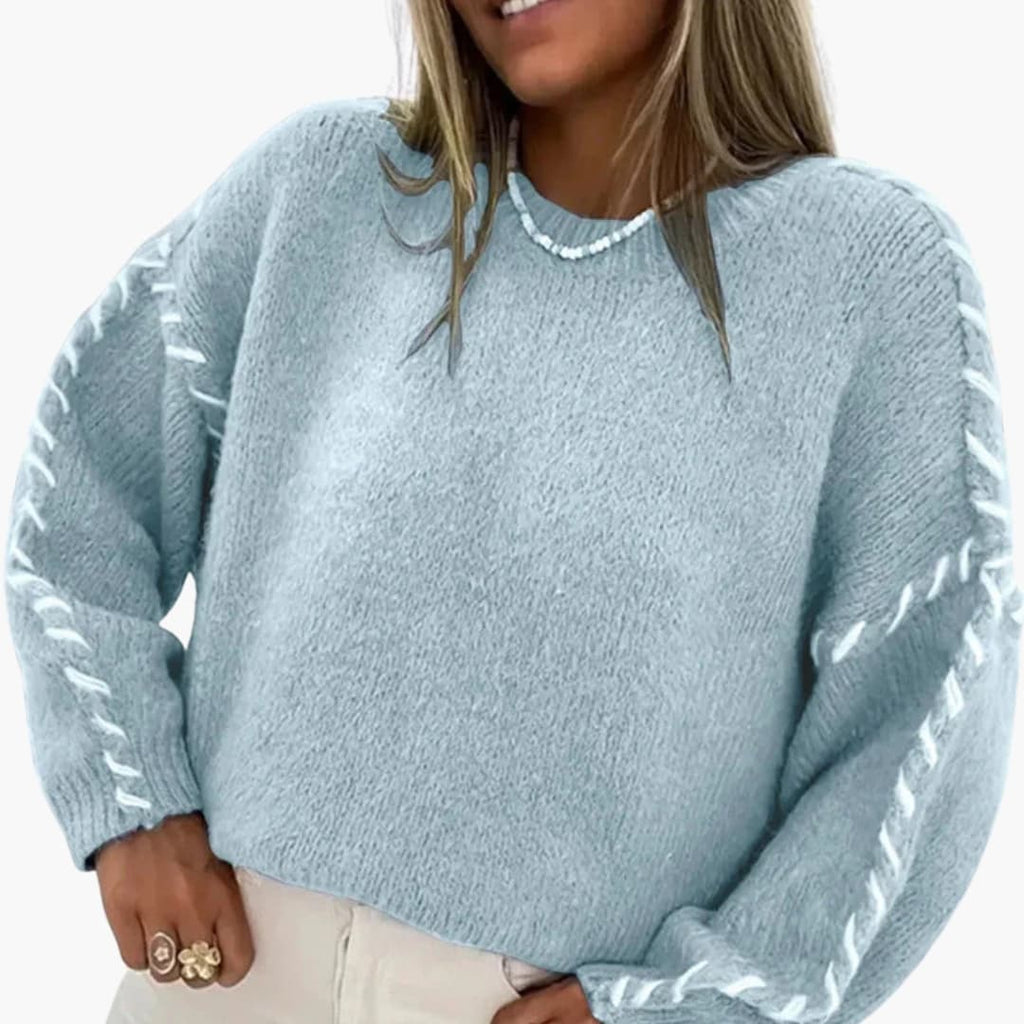 Knit Sweater – Round Neck – Contrast Seams