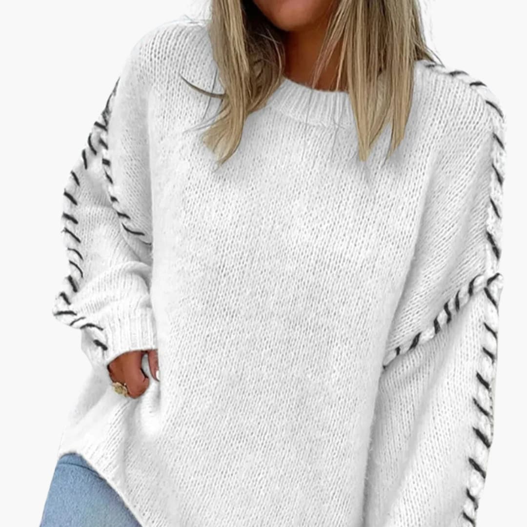 Knit Sweater – Round Neck – Contrast Seams