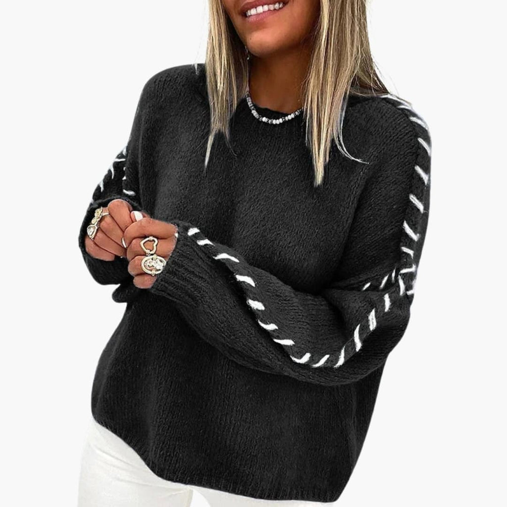 Knit Sweater – Round Neck – Contrast Seams