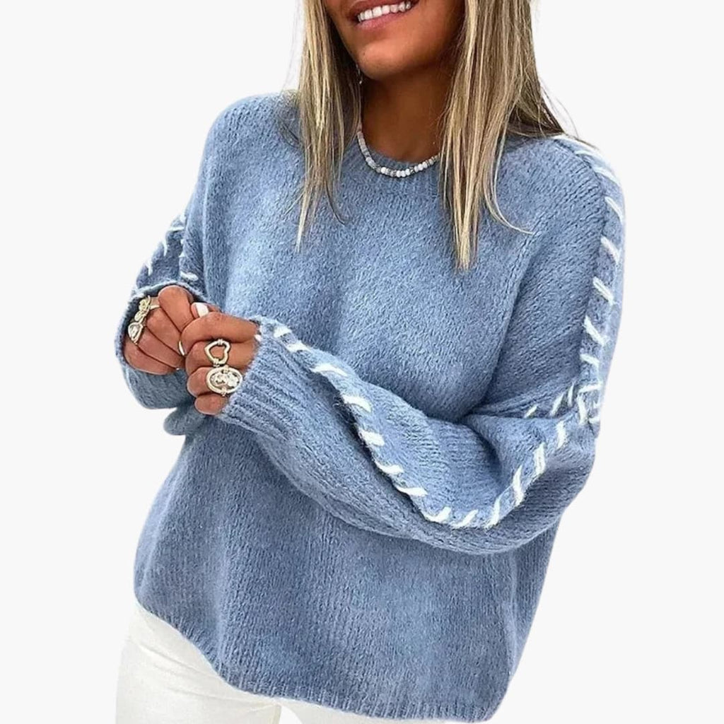 Knit Sweater – Round Neck – Contrast Seams