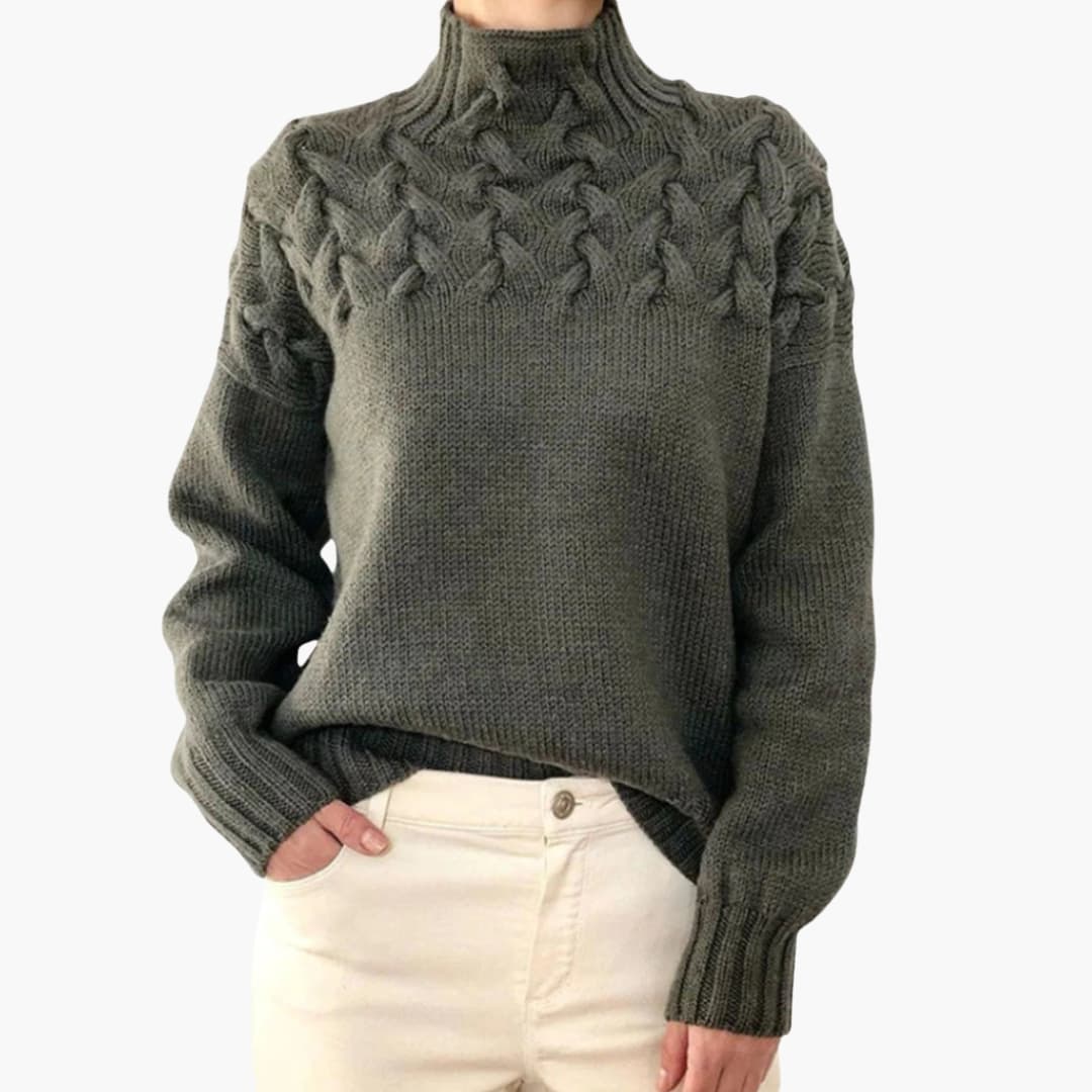 Turtleneck Knit Sweater – Cable-Knit Pattern