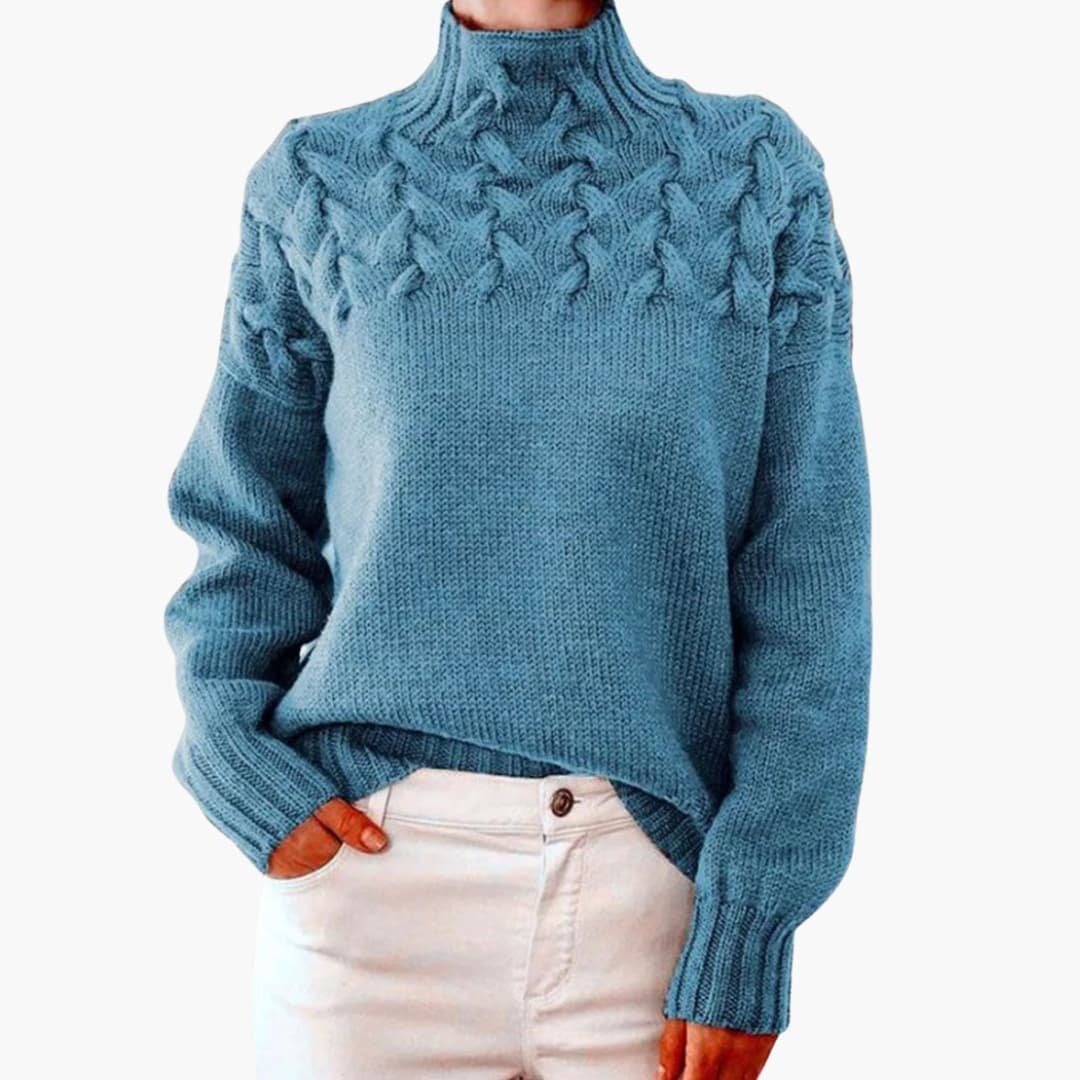 Turtleneck Knit Sweater – Cable-Knit Pattern