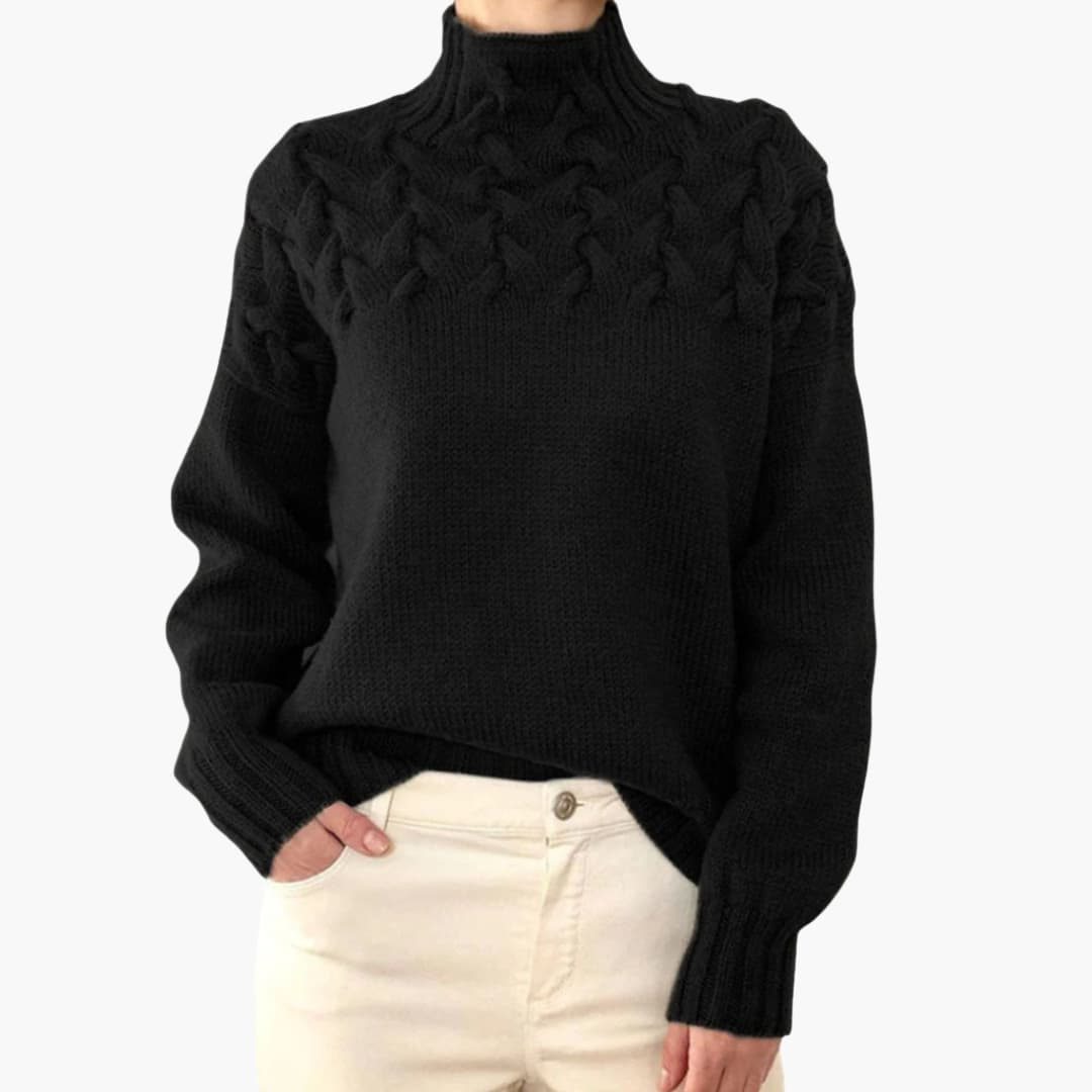 Turtleneck Knit Sweater – Cable-Knit Pattern