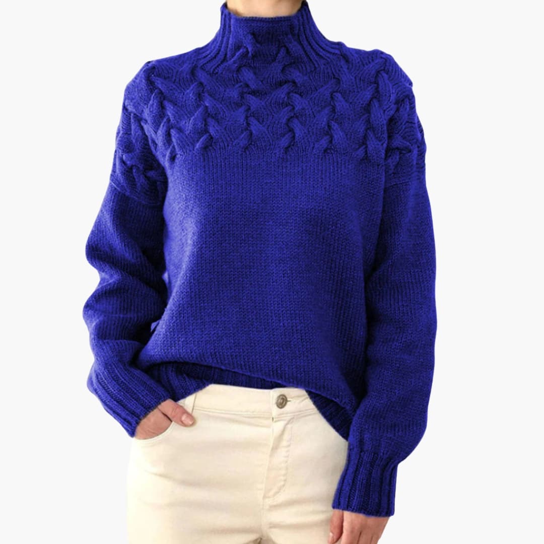 Turtleneck Knit Sweater – Cable-Knit Pattern