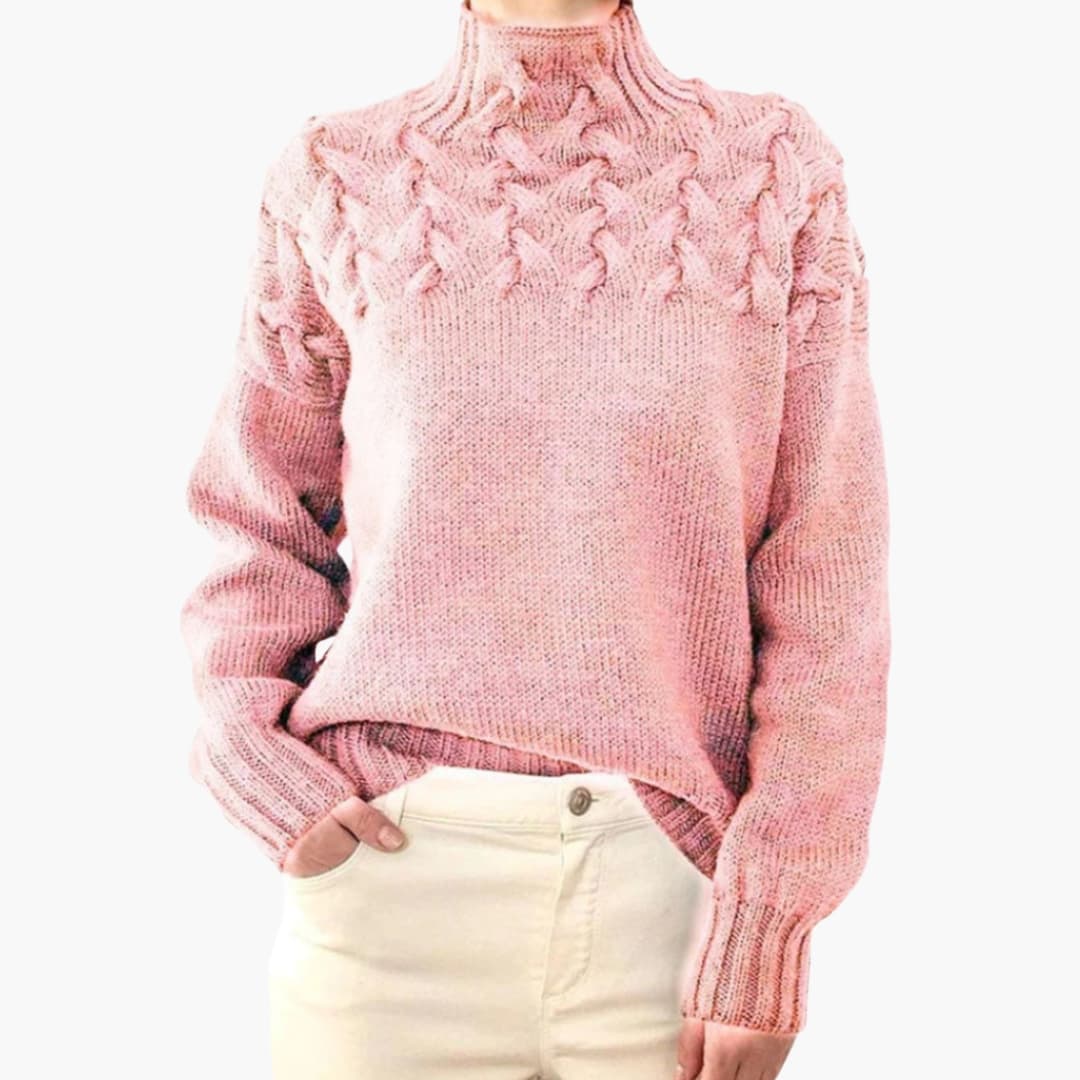 Turtleneck Knit Sweater – Cable-Knit Pattern