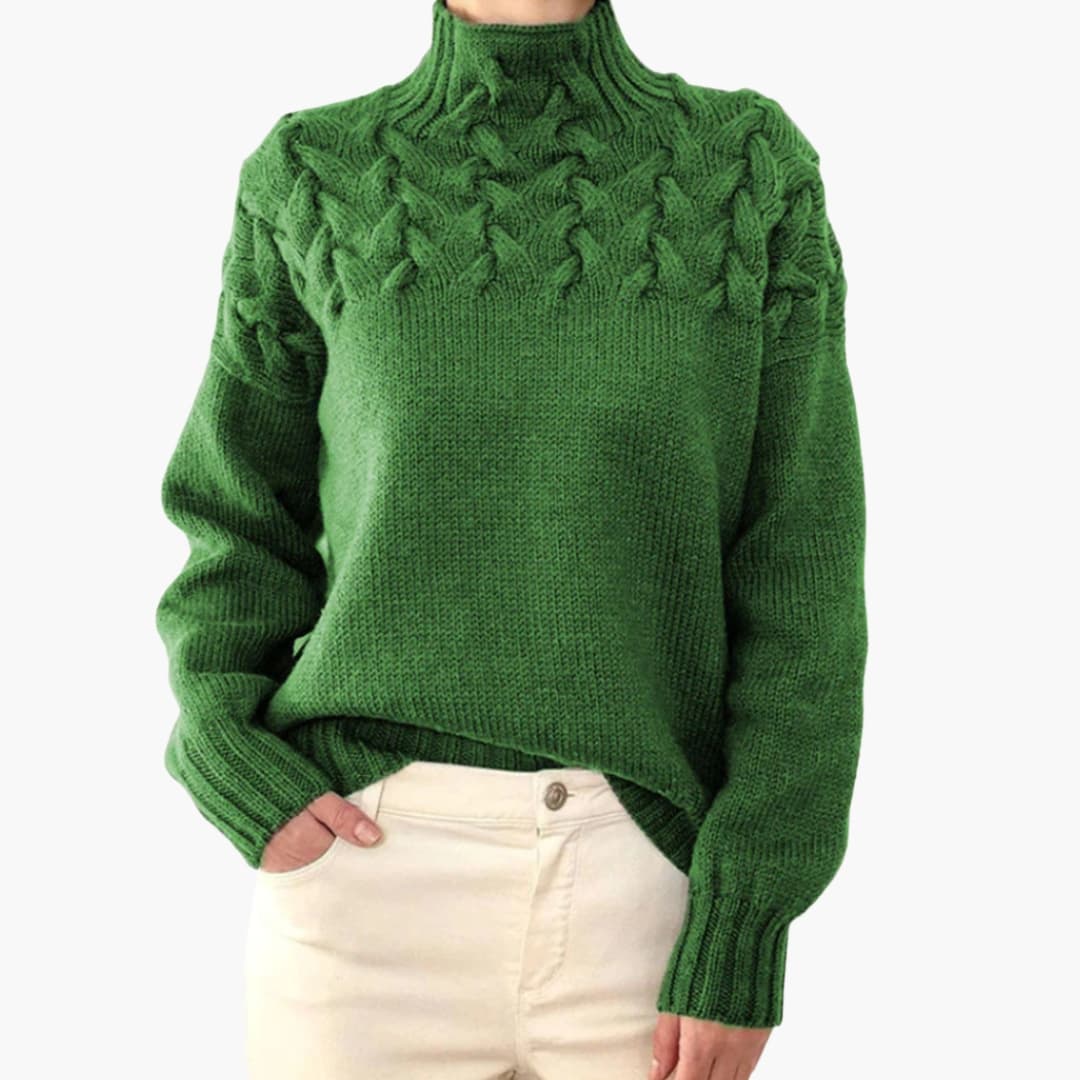 Turtleneck Knit Sweater – Cable-Knit Pattern