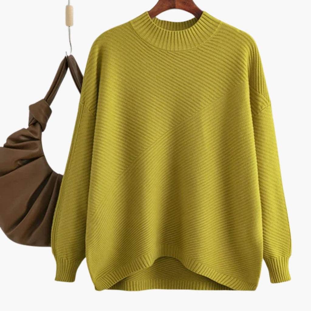 Women's Knit Sweater with Round Neckline and Ribbed Surface