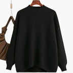 Women's Knit Sweater with Round Neckline and Ribbed Surface