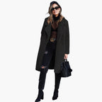 Long Teddy Coat – Wide Collar – Textured Surface
