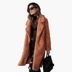 Long Teddy Coat – Wide Collar – Textured Surface