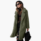 Long Teddy Coat – Wide Collar – Textured Surface
