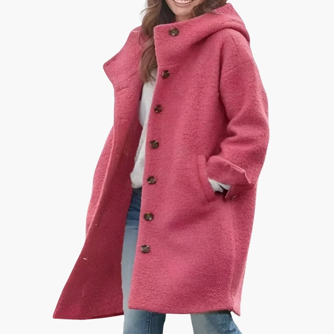 Long Winter Coat – Button Closure – Front Pockets