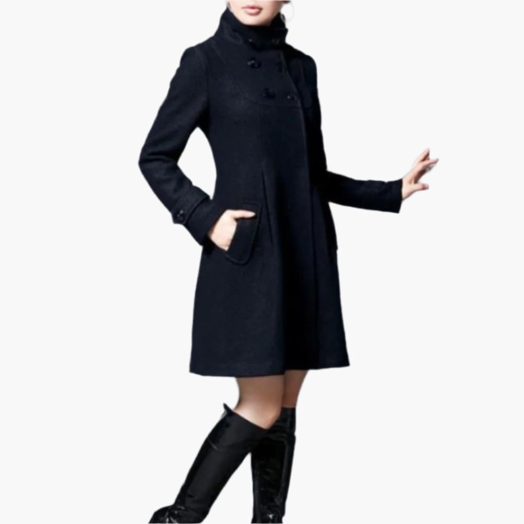 Women's Winter Coat with Hood and Button Placket