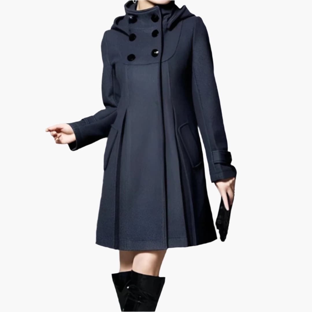 Women's Winter Coat with Hood and Button Placket