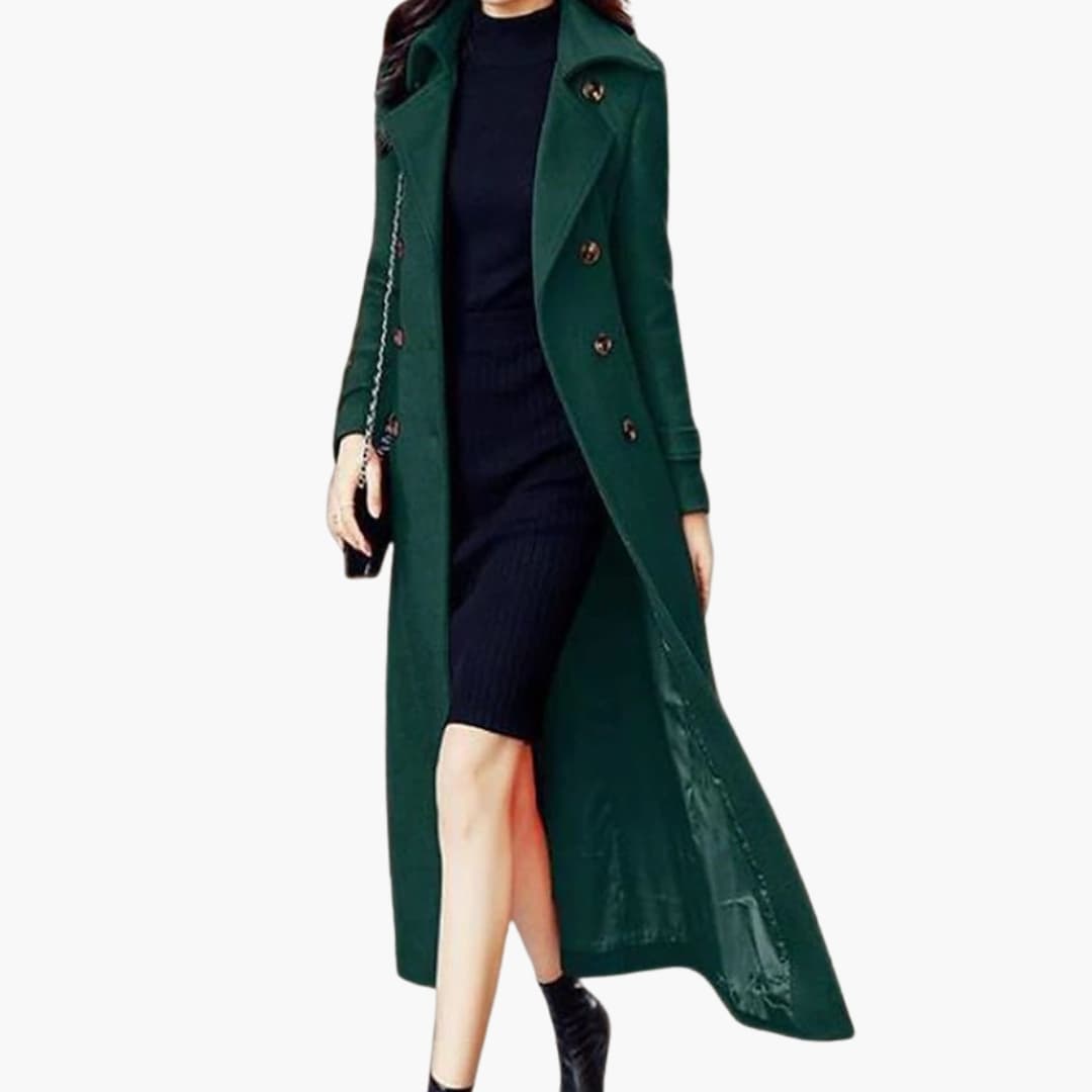 Women's Long Coat with Shawl Collar and Waist Belt