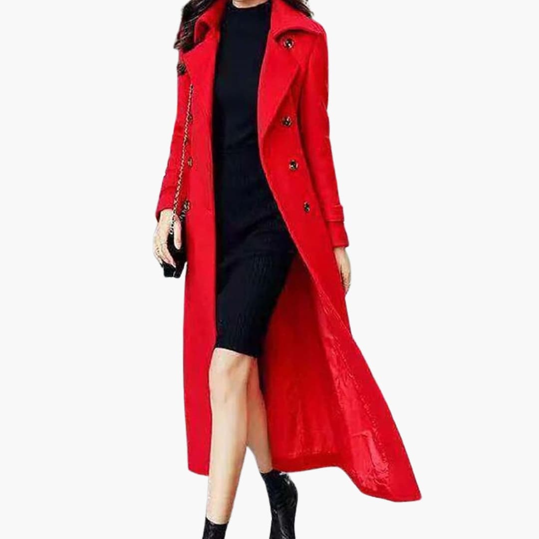 Women's Long Coat with Shawl Collar and Waist Belt