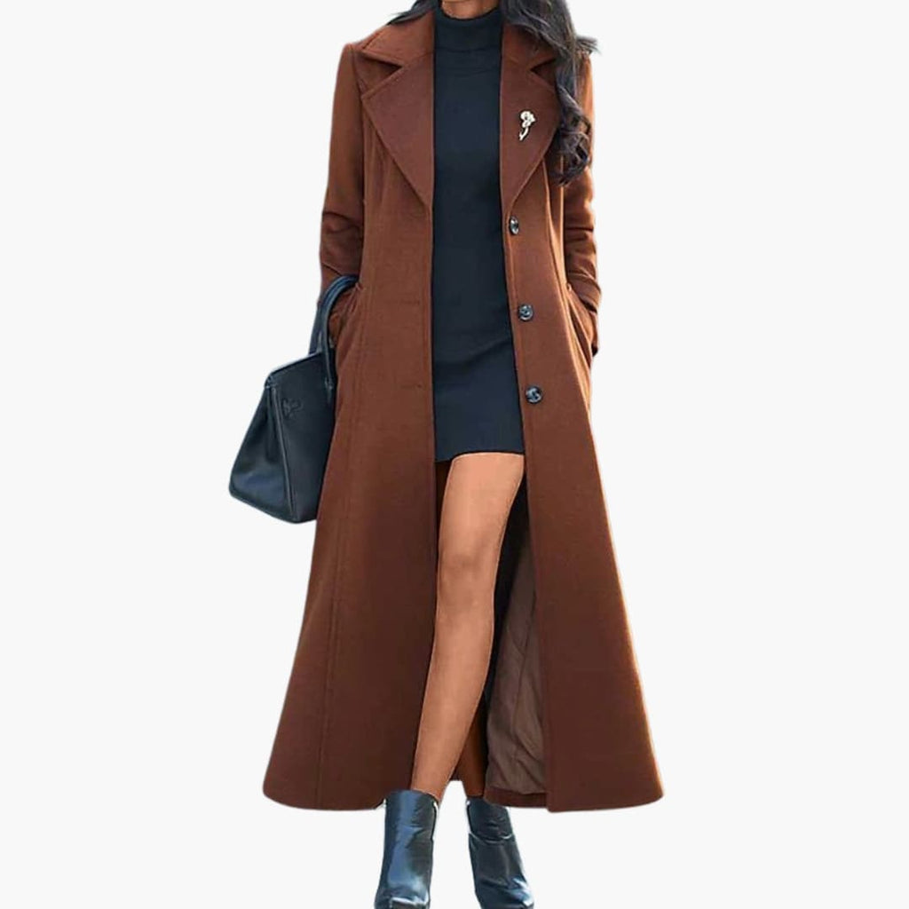 Women's Long Coat with Shawl Collar and Waist Belt