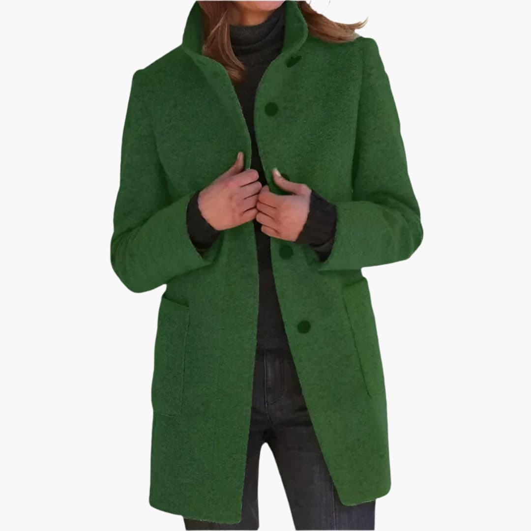 Women's Coat with Stand-Up Collar and Front Pockets