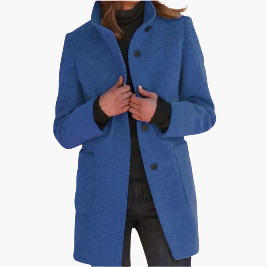Women's Coat with Stand-Up Collar and Front Pockets