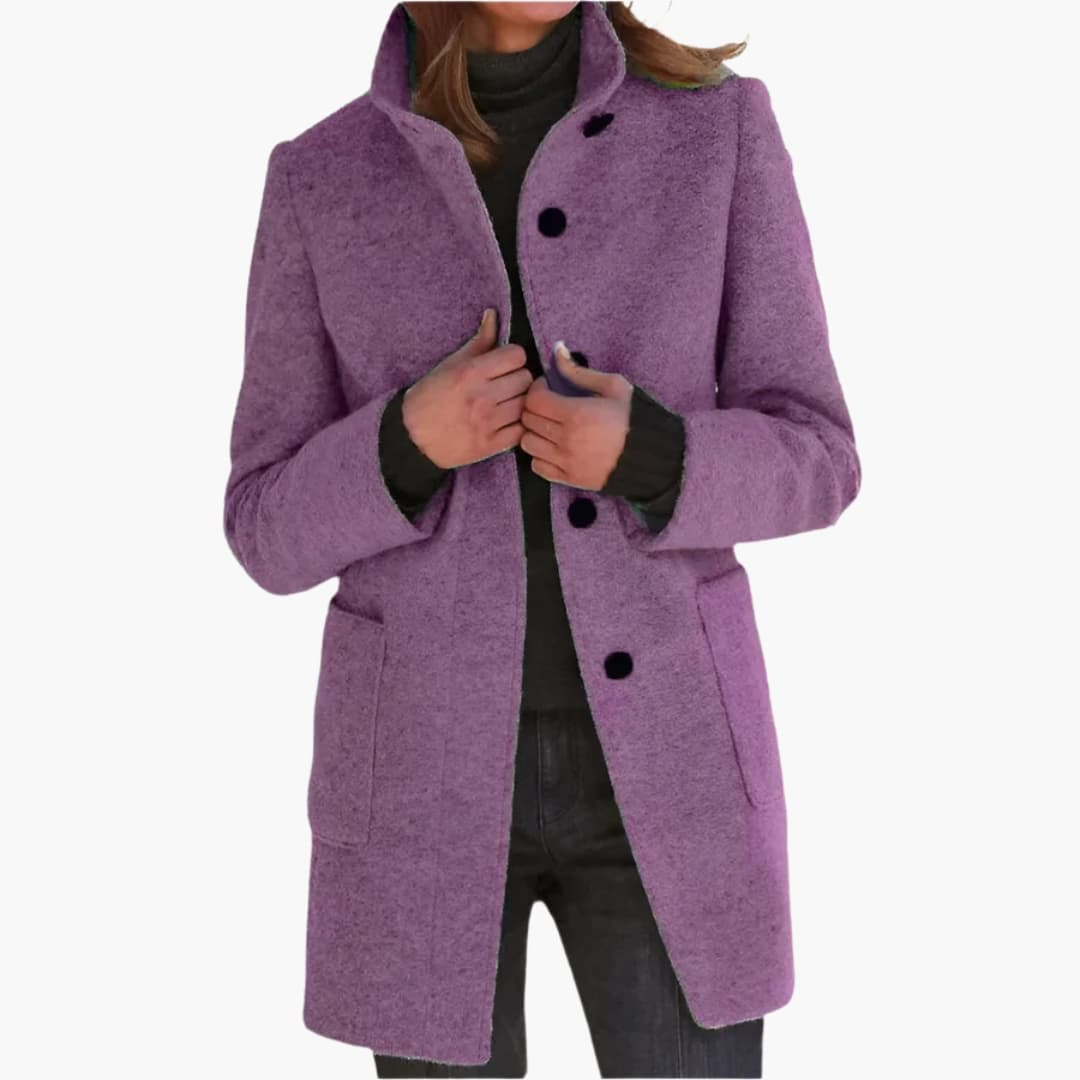 Women's Coat with Stand-Up Collar and Front Pockets