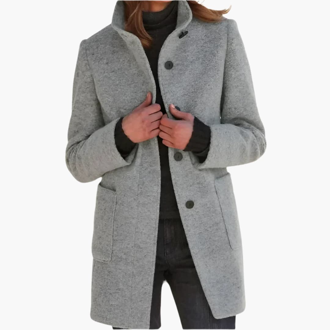 Women's Coat with Stand-Up Collar and Front Pockets