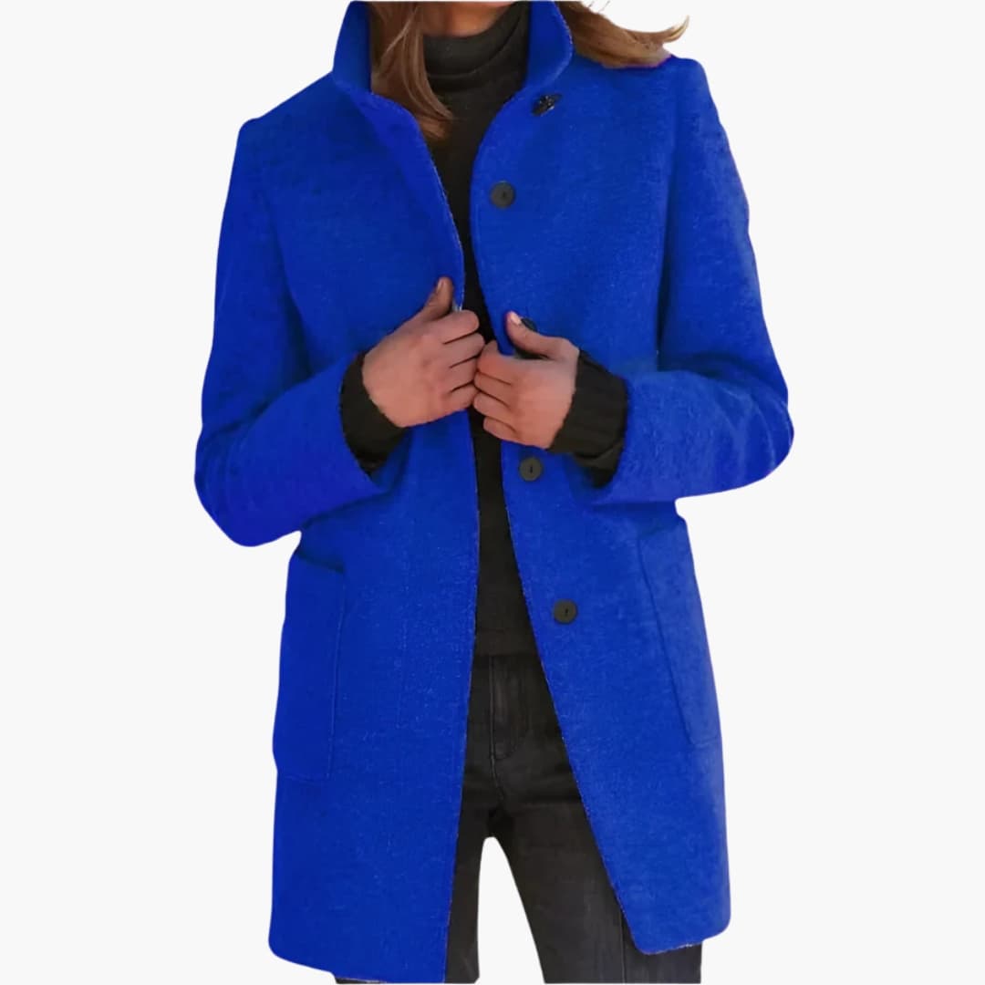 Women's Coat with Stand-Up Collar and Front Pockets