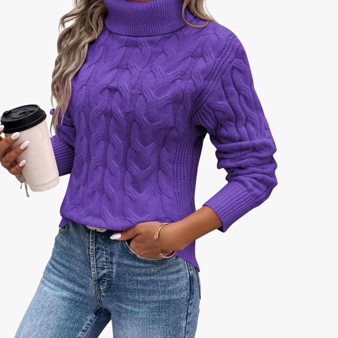 Women's Sweater with Turtleneck and Cable Knit Pattern