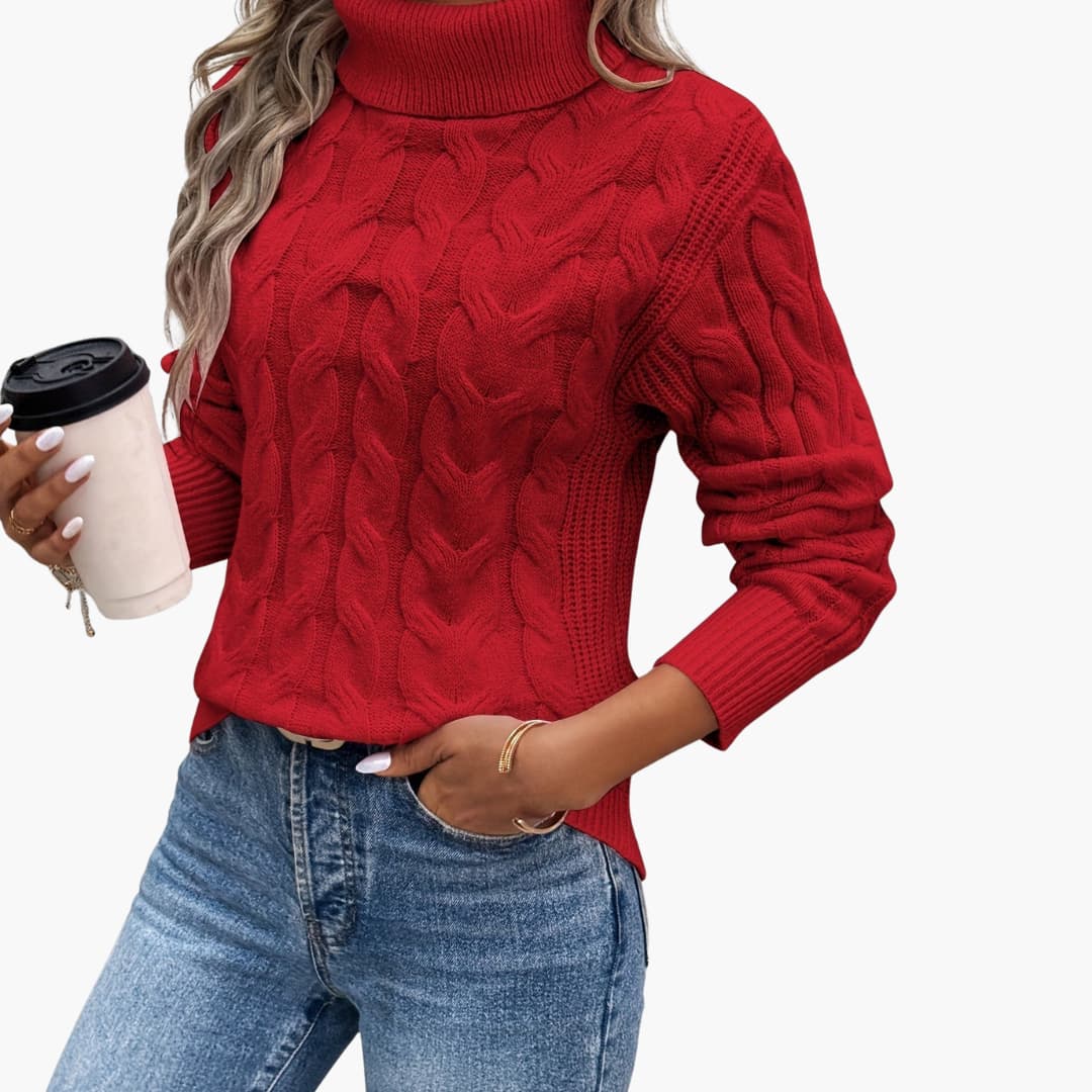Women's Sweater with Turtleneck and Cable Knit Pattern