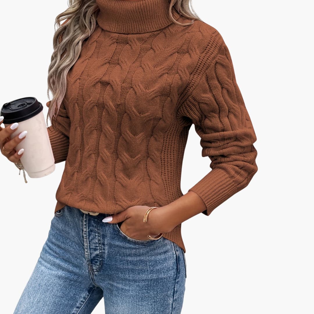 Women's Sweater with Turtleneck and Cable Knit Pattern