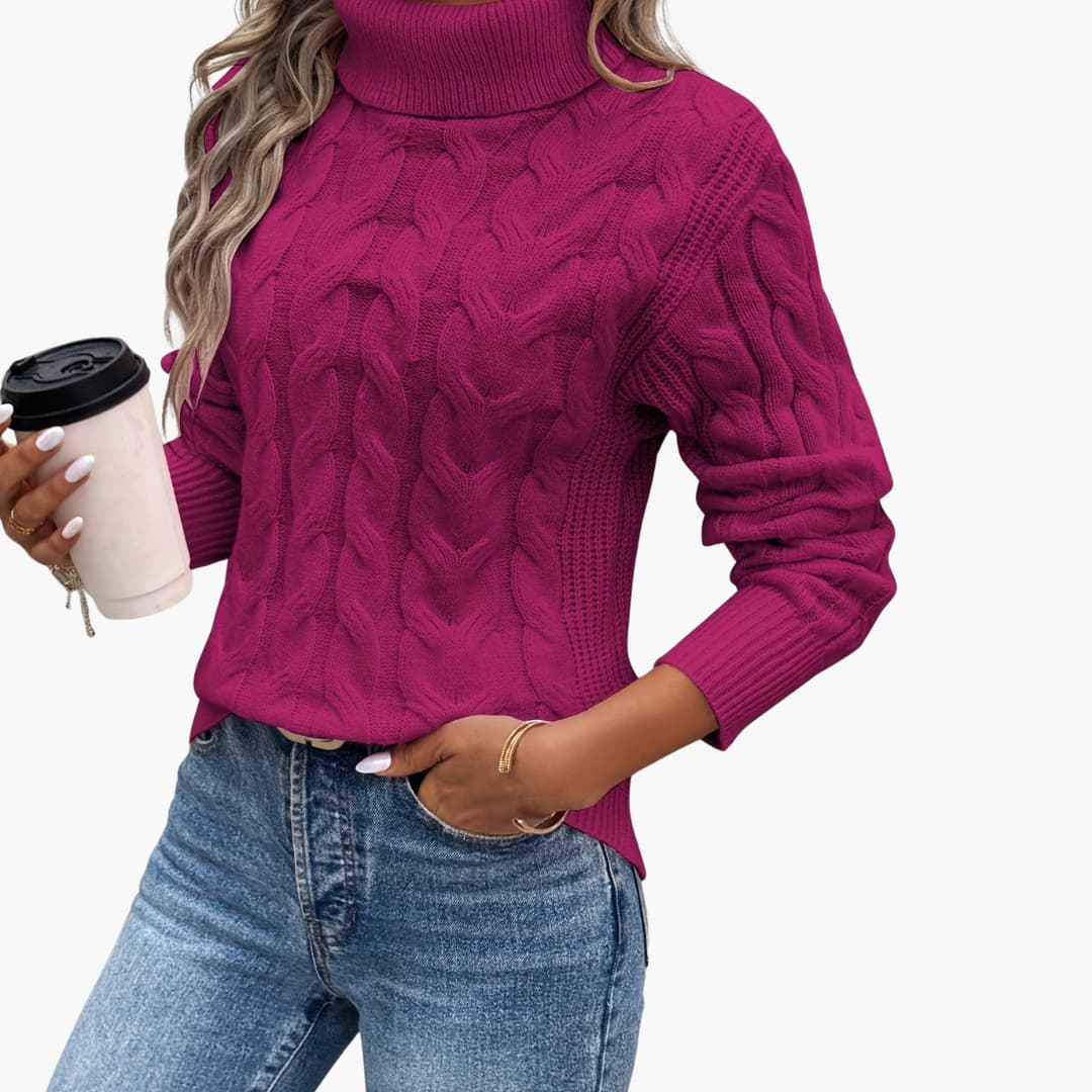 Women's Sweater with Turtleneck and Cable Knit Pattern