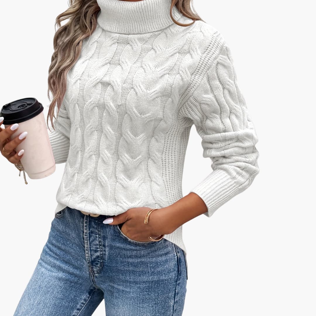 Women's Sweater with Turtleneck and Cable Knit Pattern