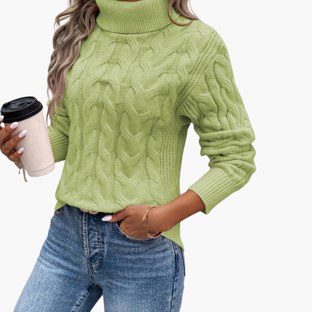 Women's Sweater with Turtleneck and Cable Knit Pattern