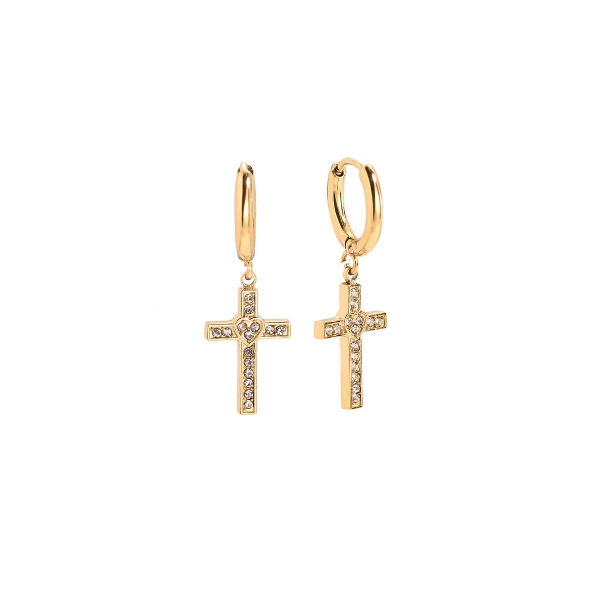 Diamond Cross Gold Drop Earrings for Women