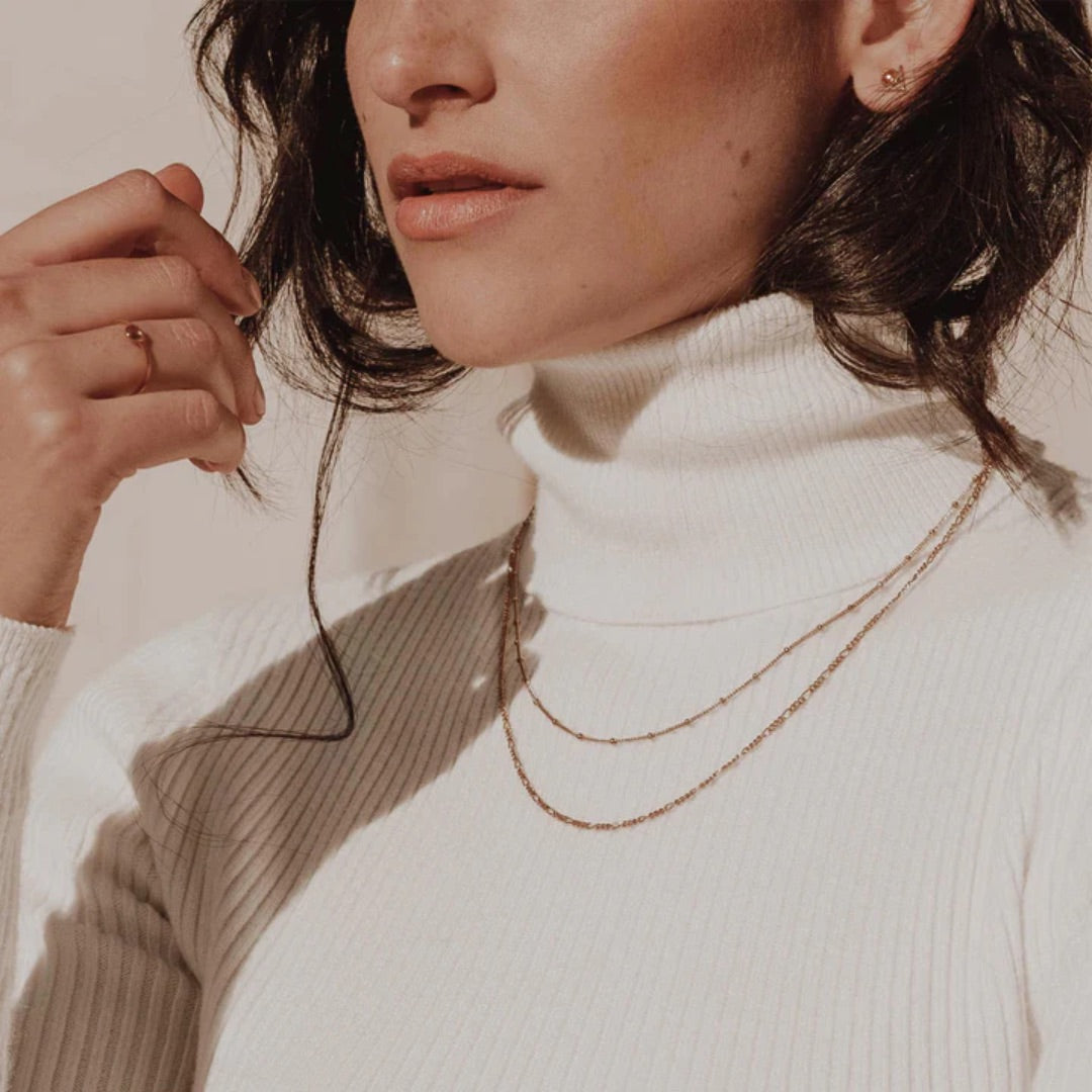 Gold Plated Beaded Chain Necklace – Delicate Minimalist Layer Design