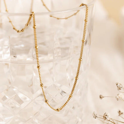 Gold Plated Beaded Chain Necklace – Delicate Minimalist Layer Design