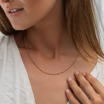 Gold Plated Beaded Chain Necklace – Delicate Minimalist Layer Design