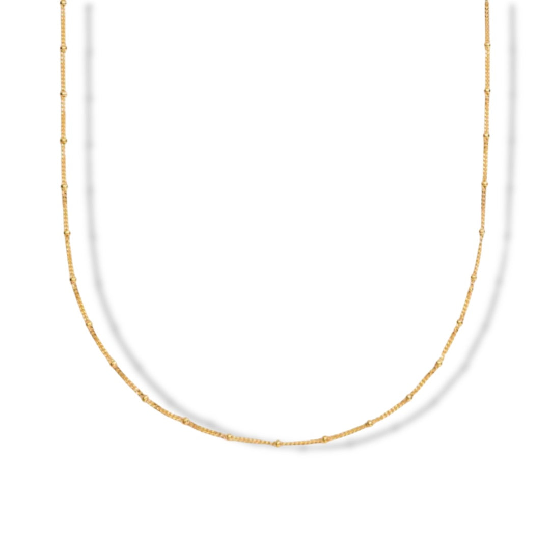 Gold Plated Beaded Chain Necklace – Delicate Minimalist Layer Design