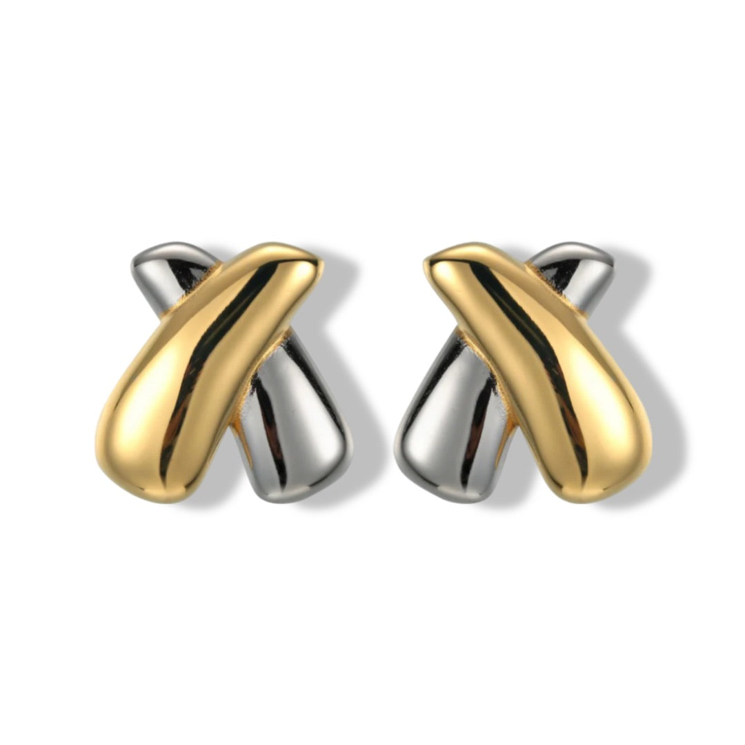 Gold and Silver Plated Knot Stud Earrings – Modern Two Tone Statement Earrings for Women