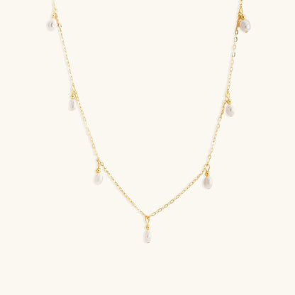 Gold Chain Necklace with Dangling Freshwater Pearls