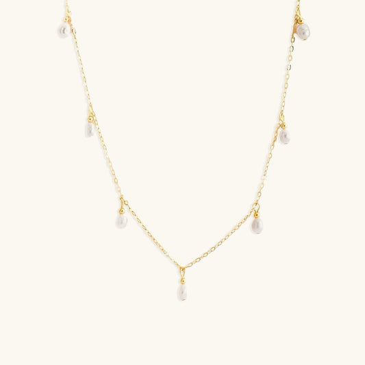 Gold Chain Necklace with Dangling Freshwater Pearls