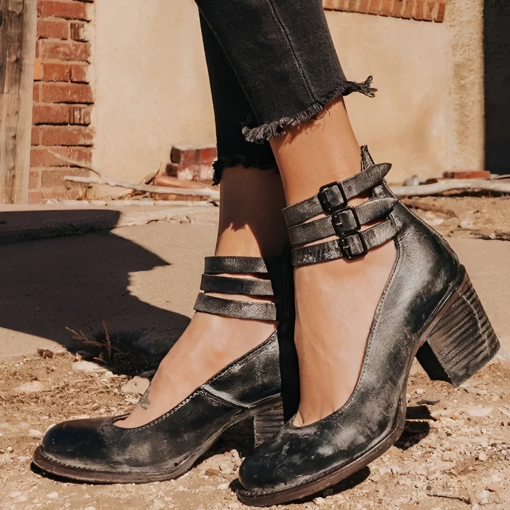Women's Heel shoes that with Strap Belt and Zipper