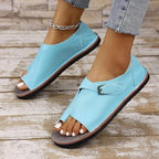 Flat open Toe Leather Sandals with Buckles Adjustment for Woman