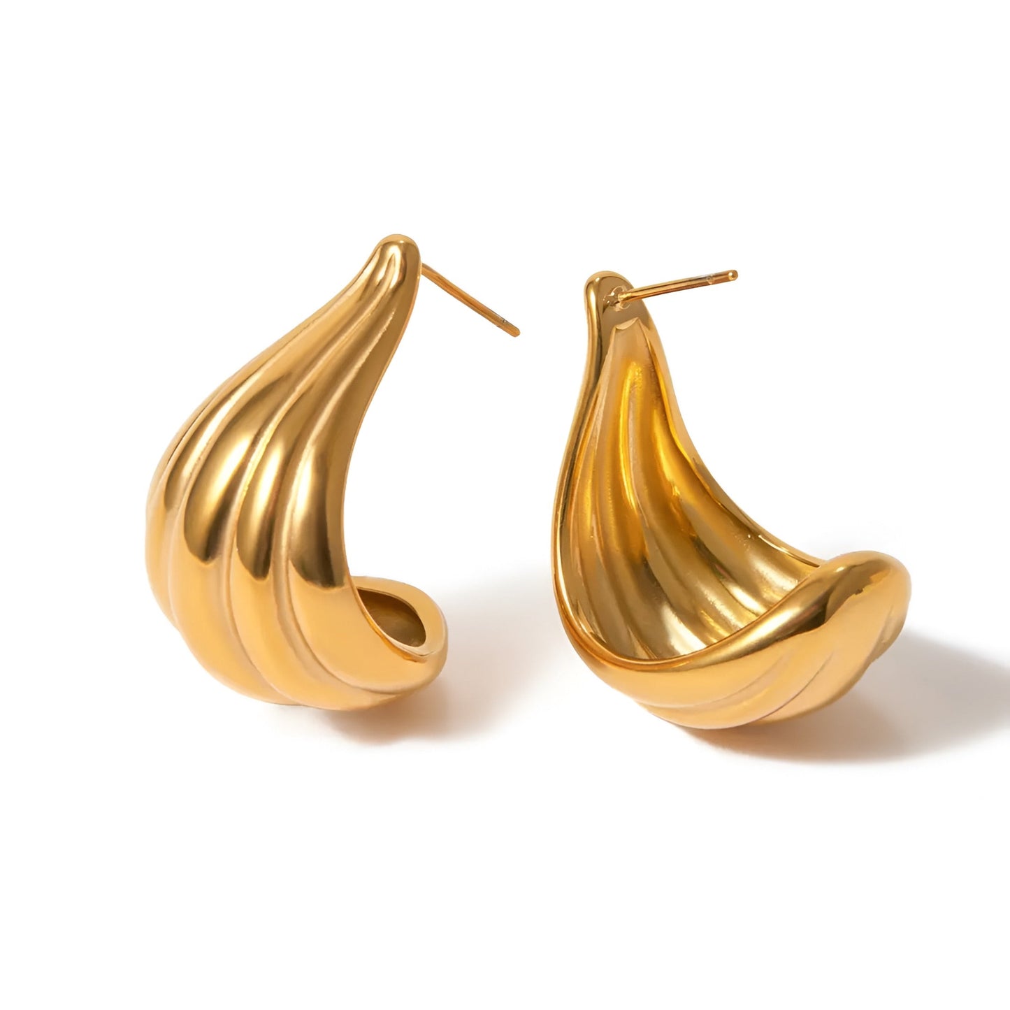 Gold Plated Sculpted Hoop Earrings – Bold Curved Statement Earrings for Women