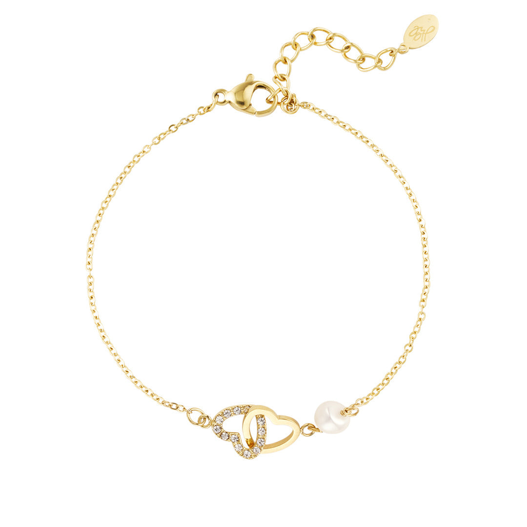 Forever Hearts & Pearl Bracelet Gold – Elegant Pearl and Heart Jewelry
