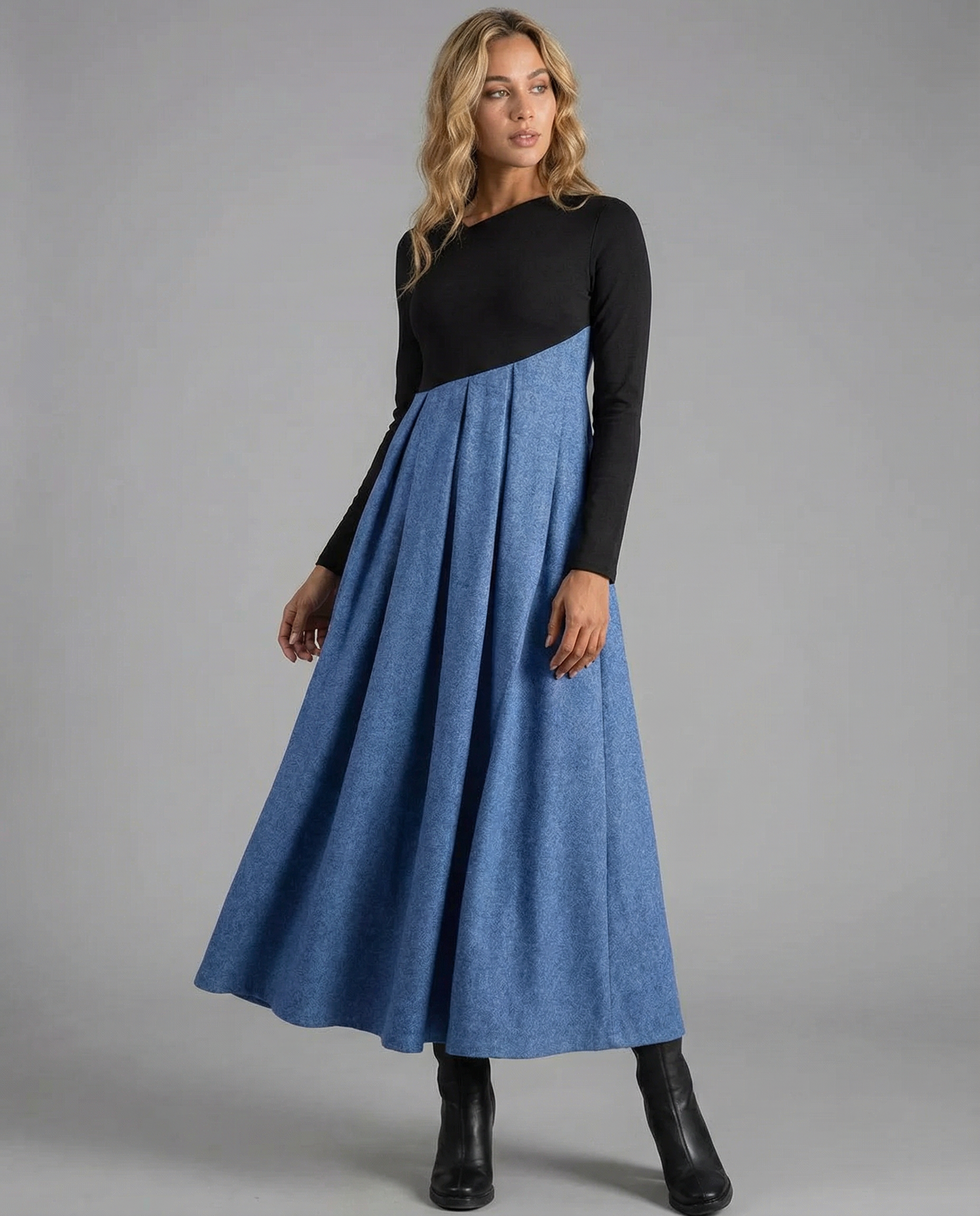 A-Line Dress – Stylish Patchwork Design for Casual Spring Outings