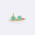 Gold earrings with round turquoise stones, minimalist design, elegant jewelry, perfect for casual or formal wear, stylish accessory for women.