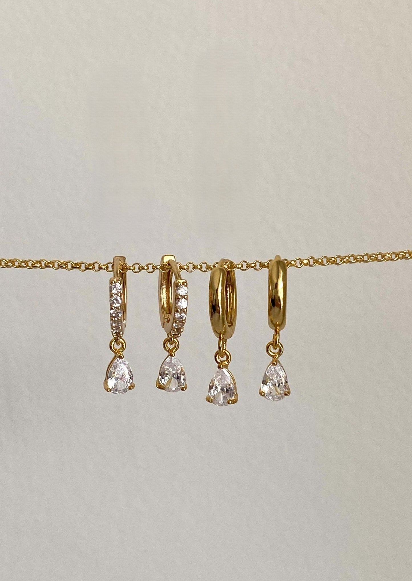 Gold-Plated Drop Hoop Earrings with Cubic Zirconia – Teardrop Accent