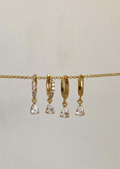 Gold-Plated Drop Hoop Earrings with Cubic Zirconia – Teardrop Accent